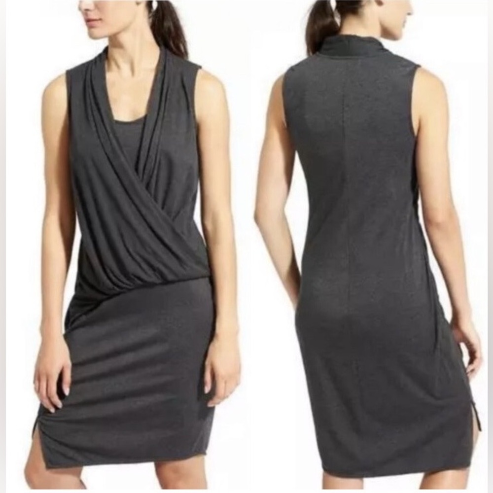 Athleta Duet Wrap Surplice Heather Gray Jersey Dress Women's Size‎ Small